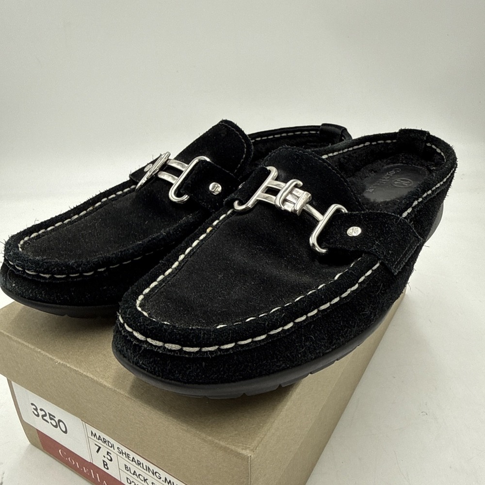Cole Haan Mardi Shearling Mule Womens 7.5 B Black Suede Slip On Flat D20689